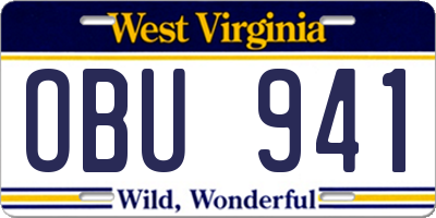 WV license plate OBU941