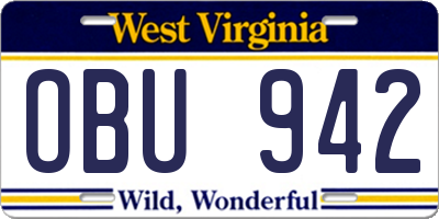 WV license plate OBU942