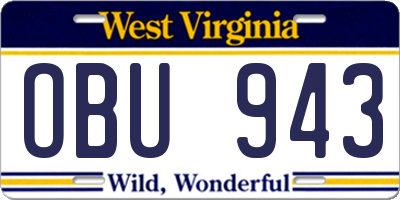 WV license plate OBU943