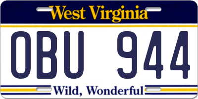 WV license plate OBU944