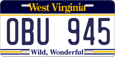 WV license plate OBU945