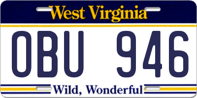 WV license plate OBU946