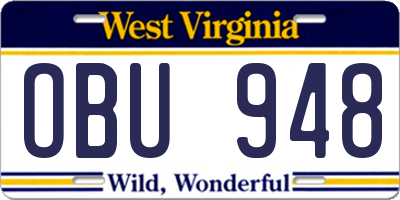 WV license plate OBU948