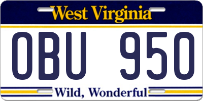 WV license plate OBU950