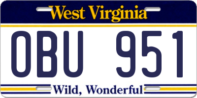 WV license plate OBU951