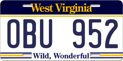 WV license plate OBU952