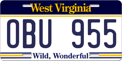 WV license plate OBU955