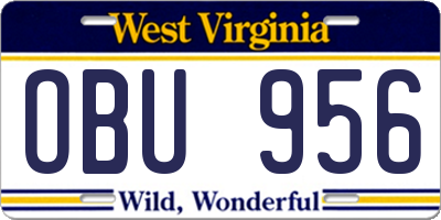 WV license plate OBU956