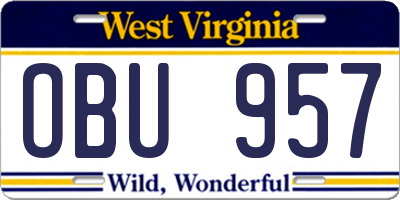 WV license plate OBU957