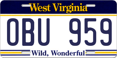 WV license plate OBU959