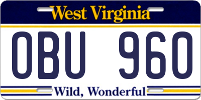 WV license plate OBU960