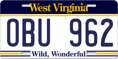 WV license plate OBU962