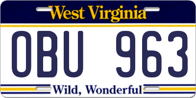WV license plate OBU963
