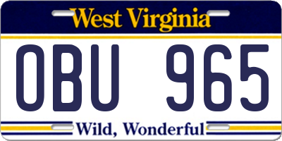 WV license plate OBU965