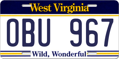 WV license plate OBU967