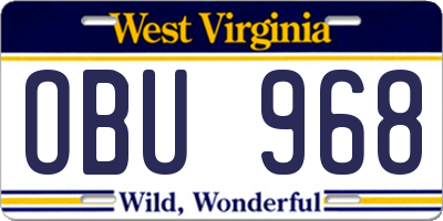 WV license plate OBU968