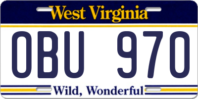 WV license plate OBU970