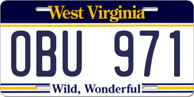 WV license plate OBU971