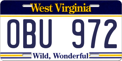 WV license plate OBU972