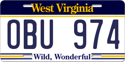 WV license plate OBU974