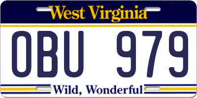 WV license plate OBU979
