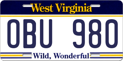 WV license plate OBU980