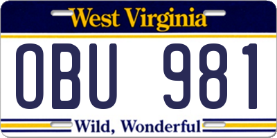 WV license plate OBU981