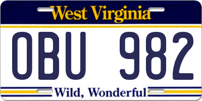 WV license plate OBU982