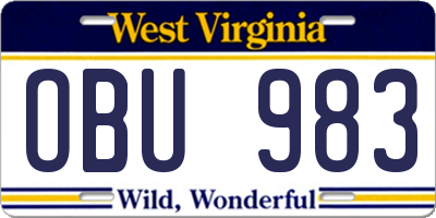 WV license plate OBU983