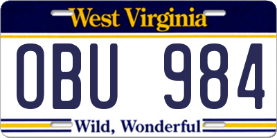 WV license plate OBU984