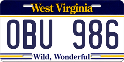 WV license plate OBU986