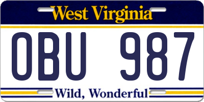WV license plate OBU987