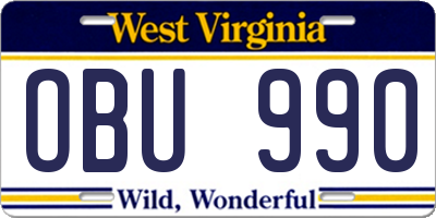 WV license plate OBU990