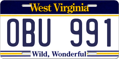 WV license plate OBU991