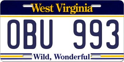 WV license plate OBU993