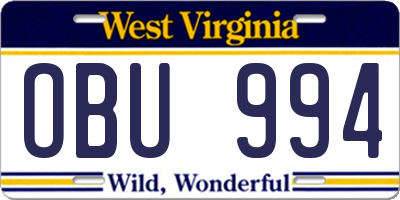 WV license plate OBU994