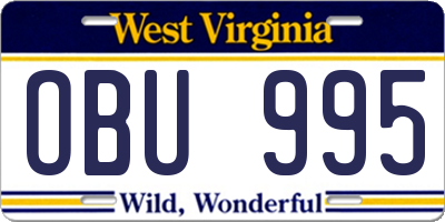 WV license plate OBU995