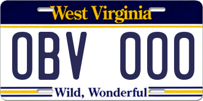 WV license plate OBV000