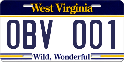 WV license plate OBV001