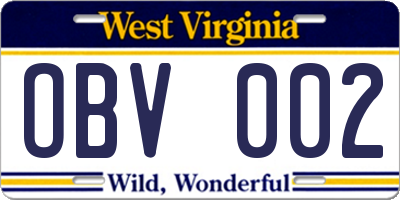 WV license plate OBV002