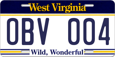 WV license plate OBV004