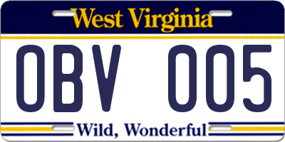WV license plate OBV005