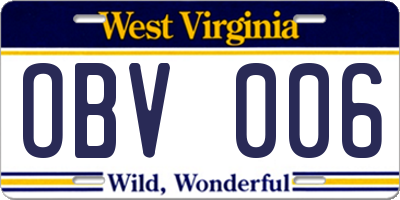 WV license plate OBV006