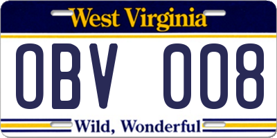 WV license plate OBV008
