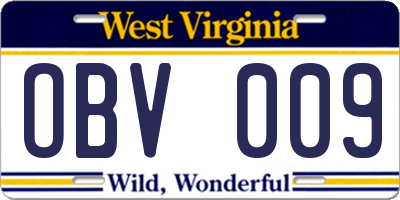 WV license plate OBV009