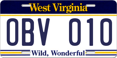 WV license plate OBV010