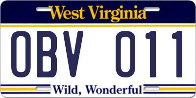 WV license plate OBV011