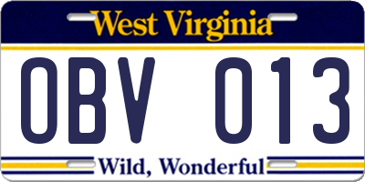 WV license plate OBV013