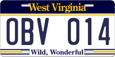 WV license plate OBV014