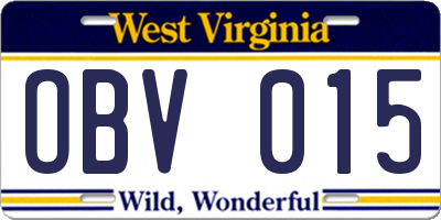 WV license plate OBV015